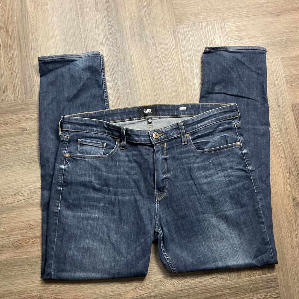 Paige Lennox Slim Fit Jeans Mens 38 Dark Wash Blue Made in USA Stretch Denim